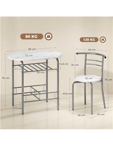 HOMCOM Three-Piece Compact Dining Set - White Marble Effect