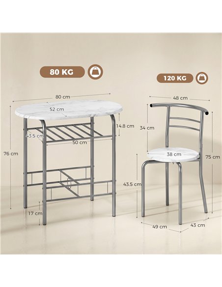 HOMCOM Three-Piece Compact Dining Set - White Marble Effect - pic 184390 | FastDaddyshop