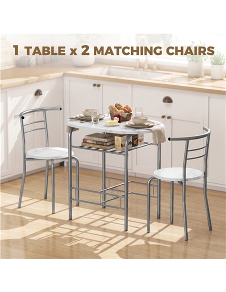 HOMCOM Three-Piece Compact Dining Set - White Marble Effect - pic 184391 | FastDaddyshop