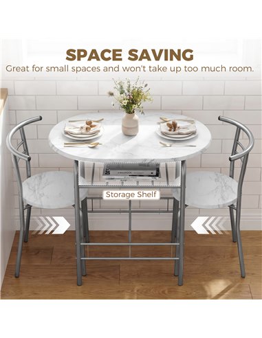HOMCOM Three-Piece Compact Dining Set - White Marble Effect