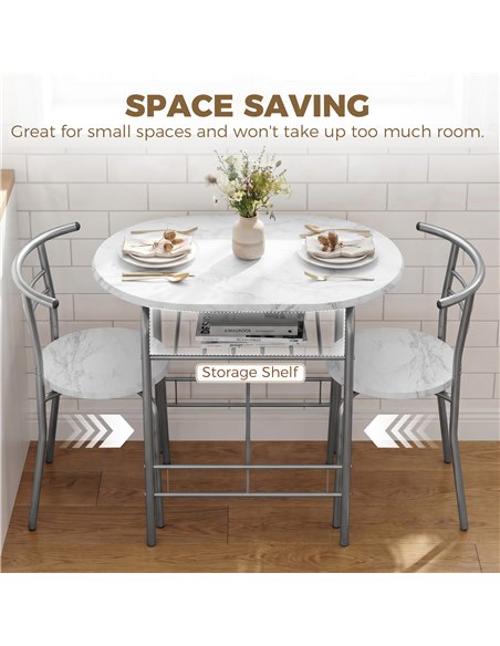 HOMCOM Three-Piece Compact Dining Set - White Marble Effect - pic 184392 | FastDaddyshop