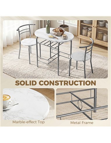 HOMCOM Three-Piece Compact Dining Set - White Marble Effect
