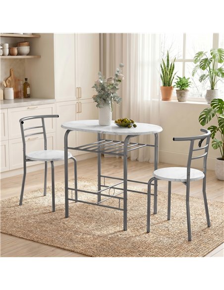HOMCOM Three-Piece Compact Dining Set - White Marble Effect - pic 184394 | FastDaddyshop