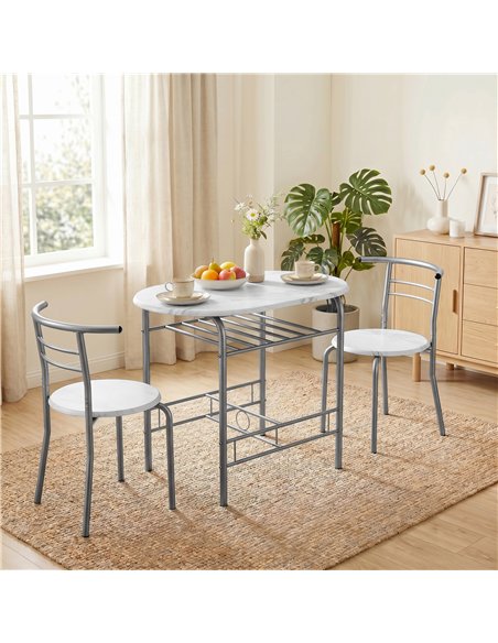 HOMCOM Three-Piece Compact Dining Set - White Marble Effect - pic 184395 | FastDaddyshop