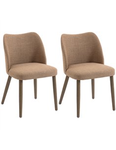 HOMCOM Dining Chairs Set of 2, Linen Upholstered Kitchen Chairs with Padded Seat, Curved Backrest, Rubberwood Legs, Brown