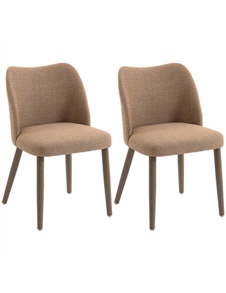 HOMCOM Dining Chairs Set of 2, Linen Upholstered Kitchen Chairs with Padded Seat, Curved Backrest, Rubberwood Legs, Brown - pic 184397 | FastDaddyshop