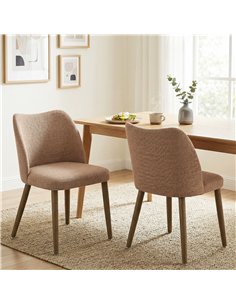 HOMCOM Dining Chairs Set of 2, Linen Upholstered Kitchen Chairs with Padded Seat, Curved Backrest, Rubberwood Legs, Brown 2