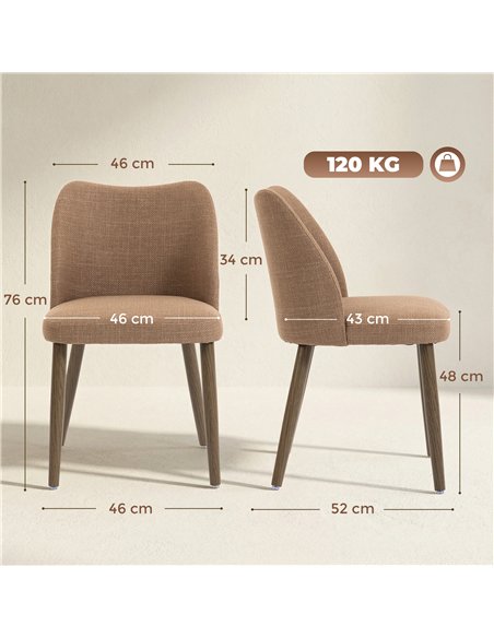 HOMCOM Dining Chairs Set of 2, Linen Upholstered Kitchen Chairs with Padded Seat, Curved Backrest, Rubberwood Legs, Brown - pic 184399 | FastDaddyshop