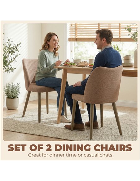 HOMCOM Dining Chairs Set of 2, Linen Upholstered Kitchen Chairs with Padded Seat, Curved Backrest, Rubberwood Legs, Brown - pic 184400 | FastDaddyshop