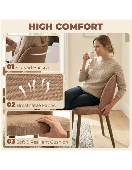 HOMCOM Dining Chairs Set of 2, Linen Upholstered Kitchen Chairs with Padded Seat, Curved Backrest, Rubberwood Legs, Brown - pic 184401 | FastDaddyshop