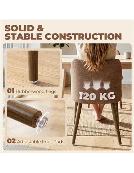 HOMCOM Dining Chairs Set of 2, Linen Upholstered Kitchen Chairs with Padded Seat, Curved Backrest, Rubberwood Legs, Brown - pic 184403 | FastDaddyshop