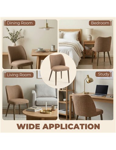 HOMCOM Dining Chairs Set of 2, Linen Upholstered Kitchen Chairs with Padded Seat, Curved Backrest, Rubberwood Legs, Brown
