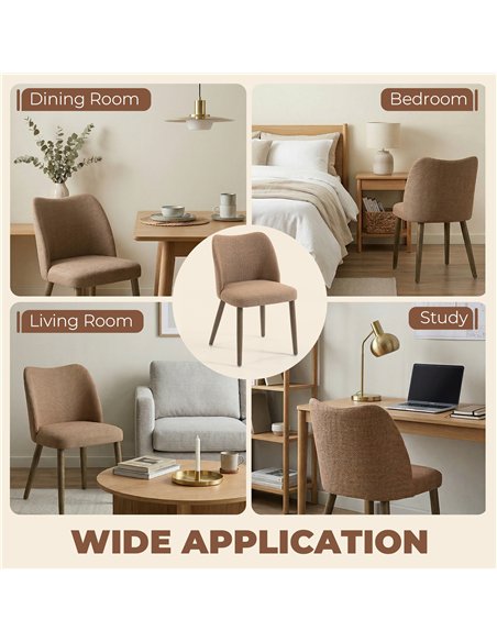 HOMCOM Dining Chairs Set of 2, Linen Upholstered Kitchen Chairs with Padded Seat, Curved Backrest, Rubberwood Legs, Brown - pic 184404 | FastDaddyshop