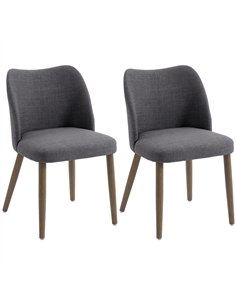 HOMCOM Dining Chairs Set of 2, Linen Upholstered Kitchen Chairs with Padded Seat, Curved Backrest, Rubberwood Legs, Dark Grey