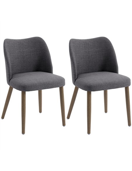 HOMCOM Dining Chairs Set of 2, Linen Upholstered Kitchen Chairs with Padded Seat, Curved Backrest, Rubberwood Legs, Dark Grey - pic 184406 | FastDaddyshop