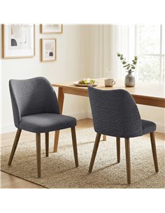 HOMCOM Dining Chairs Set of 2, Linen Upholstered Kitchen Chairs with Padded Seat, Curved Backrest, Rubberwood Legs, Dark Grey 2
