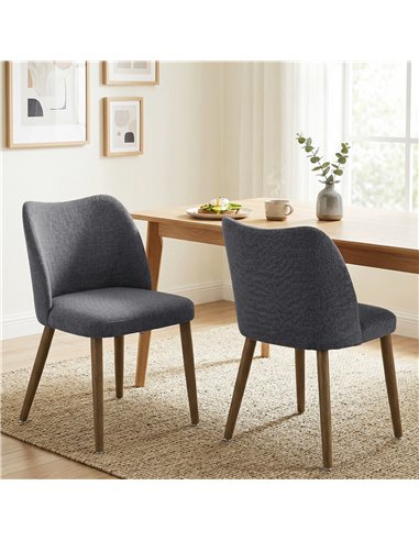 HOMCOM Dining Chairs Set of 2, Linen Upholstered Kitchen Chairs with Padded Seat, Curved Backrest, Rubberwood Legs, Dark Grey
