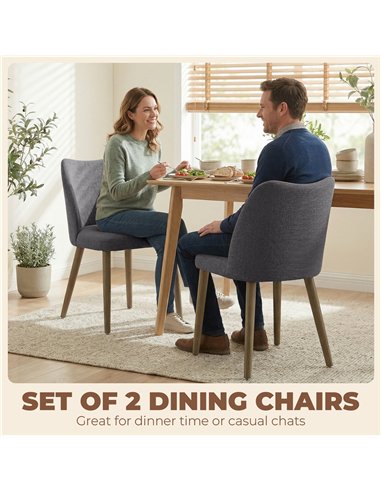 HOMCOM Dining Chairs Set of 2, Linen Upholstered Kitchen Chairs with Padded Seat, Curved Backrest, Rubberwood Legs, Dark Grey