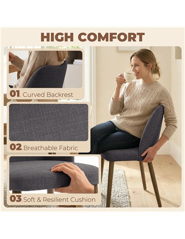 HOMCOM Dining Chairs Set of 2, Linen Upholstered Kitchen Chairs with Padded Seat, Curved Backrest, Rubberwood Legs, Dark Grey