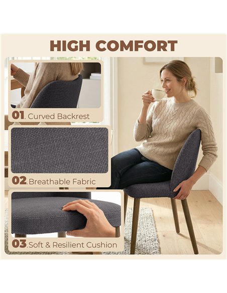HOMCOM Dining Chairs Set of 2, Linen Upholstered Kitchen Chairs with Padded Seat, Curved Backrest, Rubberwood Legs, Dark Grey - pic 184410 | FastDaddyshop