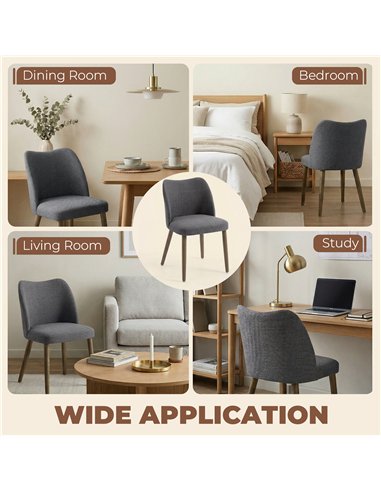 HOMCOM Dining Chairs Set of 2, Linen Upholstered Kitchen Chairs with Padded Seat, Curved Backrest, Rubberwood Legs, Dark Grey