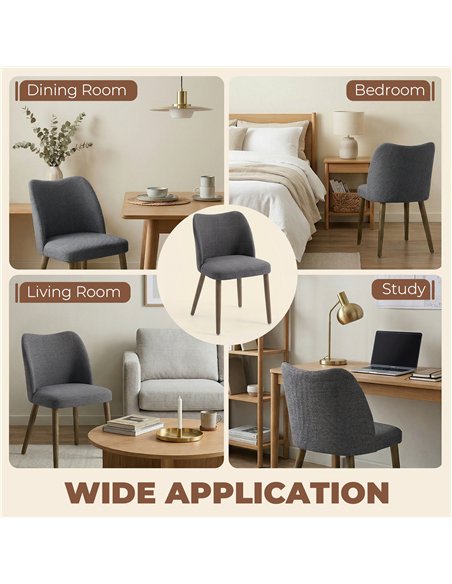 HOMCOM Dining Chairs Set of 2, Linen Upholstered Kitchen Chairs with Padded Seat, Curved Backrest, Rubberwood Legs, Dark Grey - pic 184413 | FastDaddyshop