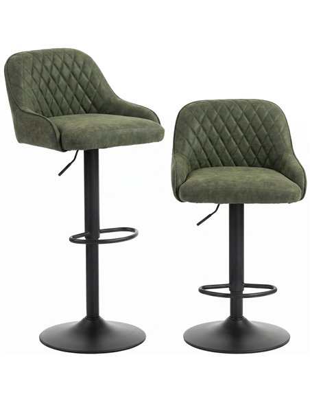 HOMCOM Bar Stools Adjustable Swivel Kitchen Chairs with Backrest Set of 2 for Kitchen Island Dark Green - pic 184415 | FastDaddyshop