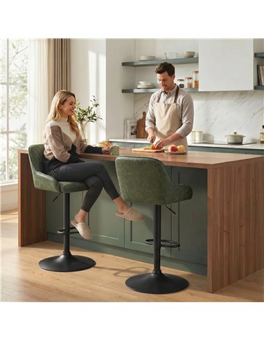 HOMCOM Bar Stools Adjustable Swivel Kitchen Chairs with Backrest Set of 2 for Kitchen Island Dark Green