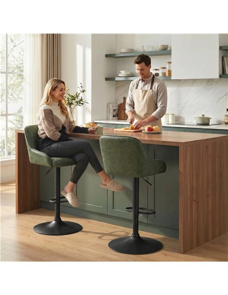 HOMCOM Bar Stools Adjustable Swivel Kitchen Chairs with Backrest Set of 2 for Kitchen Island Dark Green - pic 184416 | FastDaddyshop