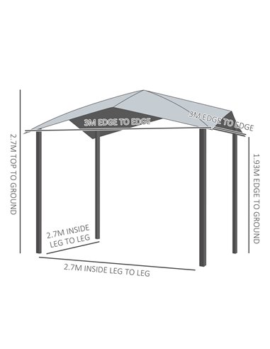 Outsunny 3x3M Outdoor Patio Gazebo Pavilion with Steel Frame, Grey