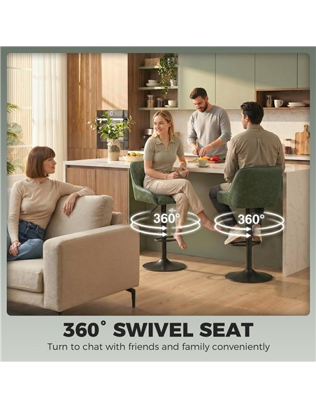HOMCOM Bar Stools Adjustable Swivel Kitchen Chairs with Backrest Set of 2 for Kitchen Island Dark Green - pic 184421 | FastDaddyshop