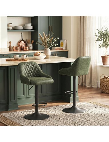 HOMCOM Bar Stools Adjustable Swivel Kitchen Chairs with Backrest Set of 2 for Kitchen Island Dark Green