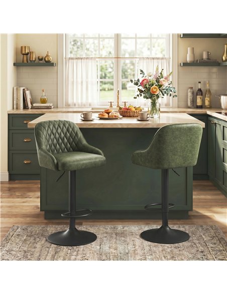 HOMCOM Bar Stools Adjustable Swivel Kitchen Chairs with Backrest Set of 2 for Kitchen Island Dark Green - pic 184423 | FastDaddyshop
