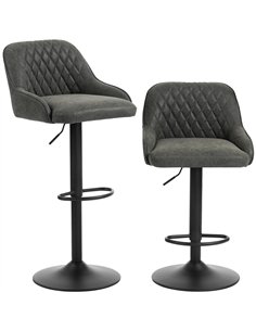 HOMCOM Bar Stools Adjustable Swivel Kitchen Chairs with Backrest Set of 2 for Kitchen Island Dark Grey