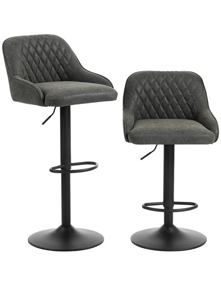 HOMCOM Bar Stools Adjustable Swivel Kitchen Chairs with Backrest Set of 2 for Kitchen Island Dark Grey - pic 184424 | FastDaddyshop