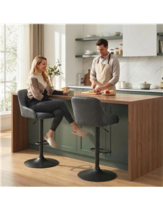 HOMCOM Bar Stools Adjustable Swivel Kitchen Chairs with Backrest Set of 2 for Kitchen Island Dark Grey 2
