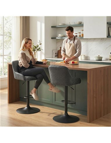 HOMCOM Bar Stools Adjustable Swivel Kitchen Chairs with Backrest Set of 2 for Kitchen Island Dark Grey