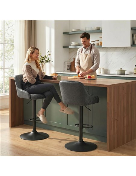 HOMCOM Bar Stools Adjustable Swivel Kitchen Chairs with Backrest Set of 2 for Kitchen Island Dark Grey - pic 184425 | FastDaddyshop