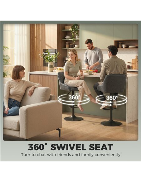 HOMCOM Bar Stools Adjustable Swivel Kitchen Chairs with Backrest Set of 2 for Kitchen Island Dark Grey - pic 184430 | FastDaddyshop
