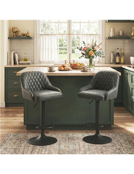 HOMCOM Bar Stools Adjustable Swivel Kitchen Chairs with Backrest Set of 2 for Kitchen Island Dark Grey - pic 184432 | FastDaddyshop