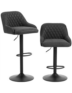 HOMCOM Bar Stools Adjustable Swivel Kitchen Chairs with Backrest Set of 2 for Kitchen Island Black