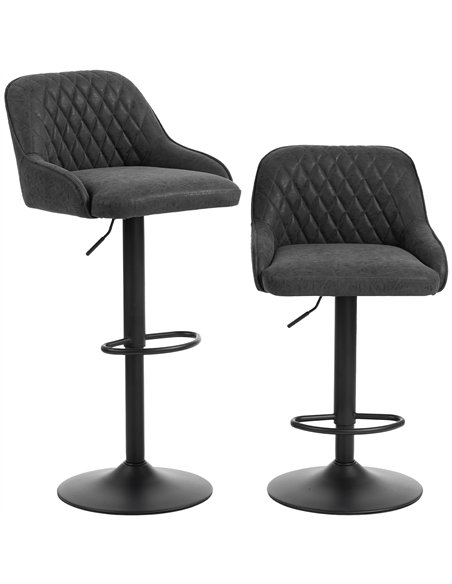 HOMCOM Bar Stools Adjustable Swivel Kitchen Chairs with Backrest Set of 2 for Kitchen Island Black - pic 184433 | FastDaddyshop