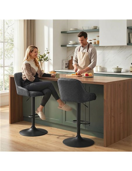 HOMCOM Bar Stools Adjustable Swivel Kitchen Chairs with Backrest Set of 2 for Kitchen Island Black - pic 184434 | FastDaddyshop