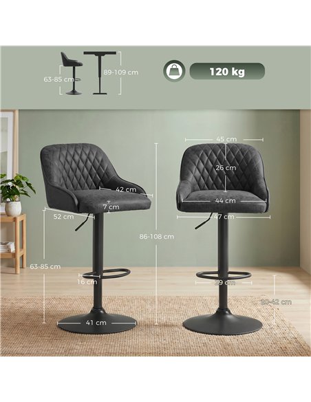HOMCOM Bar Stools Adjustable Swivel Kitchen Chairs with Backrest Set of 2 for Kitchen Island Black - pic 184435 | FastDaddyshop