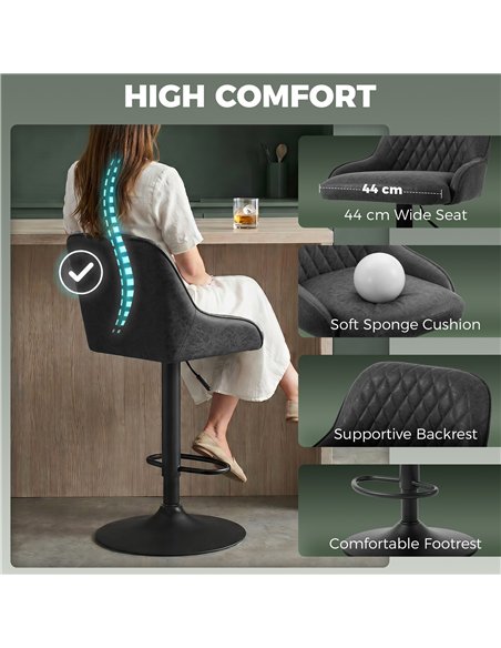 HOMCOM Bar Stools Adjustable Swivel Kitchen Chairs with Backrest Set of 2 for Kitchen Island Black - pic 184436 | FastDaddyshop
