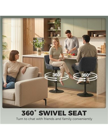 HOMCOM Bar Stools Adjustable Swivel Kitchen Chairs with Backrest Set of 2 for Kitchen Island Black