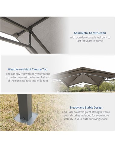 Outsunny 3x3(m) Outdoor Patio Gazebo Pavilion Canopy Tent Sunshade Steel Frame Grey