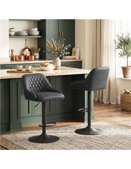 HOMCOM Bar Stools Adjustable Swivel Kitchen Chairs with Backrest Set of 2 for Kitchen Island Black - pic 184440 | FastDaddyshop
