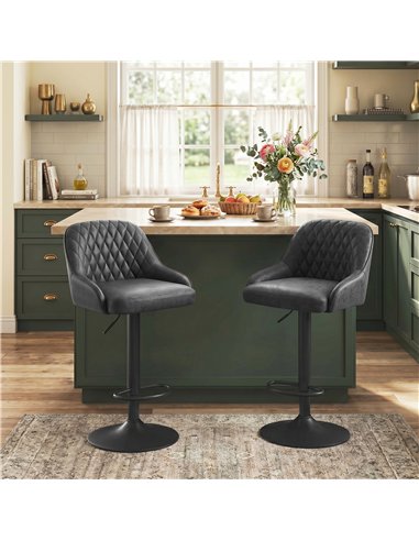 HOMCOM Bar Stools Adjustable Swivel Kitchen Chairs with Backrest Set of 2 for Kitchen Island Black