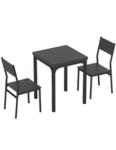 HOMCOM 3 Piece Space-Saving Kitchen Table and Chairs, Dining Table Set for 2 with Metal Legs, Black Wood Effect
